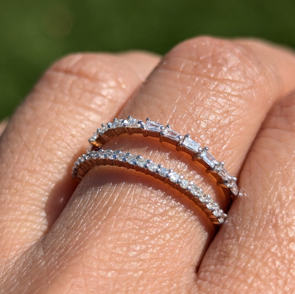 14K Yellow Gold Baguette and Round Spaced Diamond Wide Band Ring - Picture 10 of 10